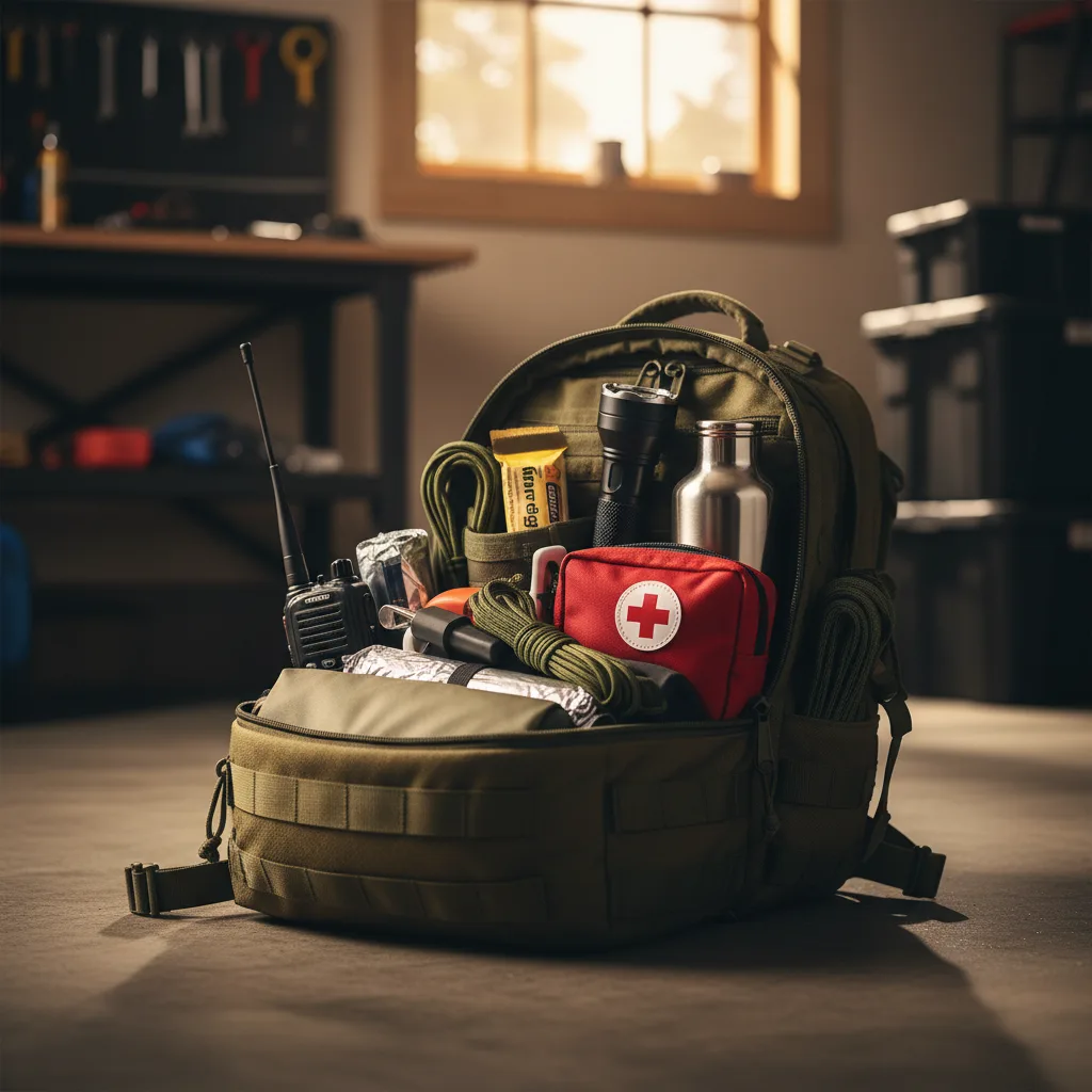 Complete bug-out bag with survival gear organized by category