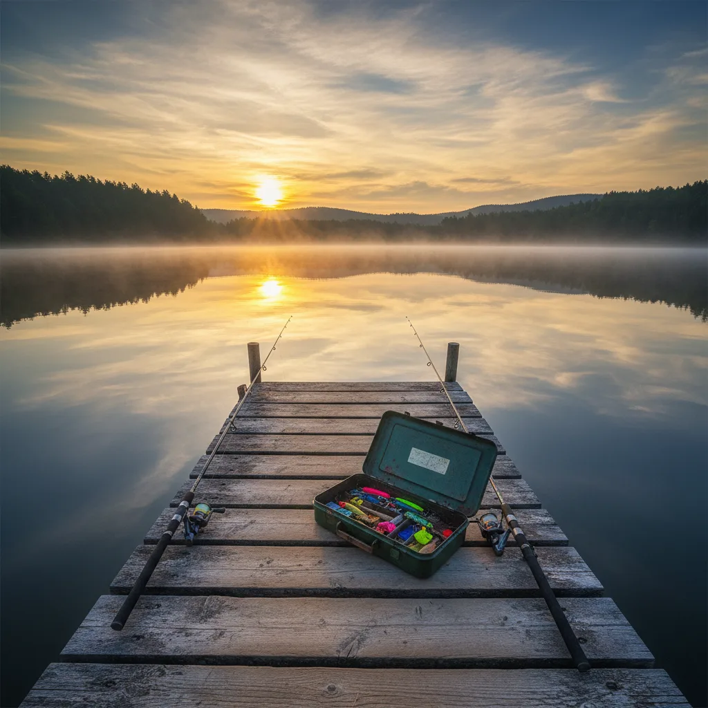 Paracord survival bracelet with inner strands pulled out alongside fishing tackle on a riverbank